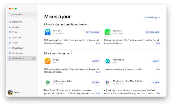 Reglages du systeme AppStoreMAJ