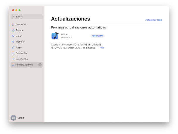 sistema actualizaciones app store