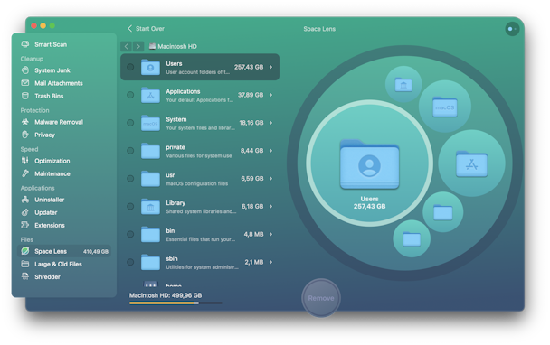Detailed information in SpaceLens module of CleanMyMac X
