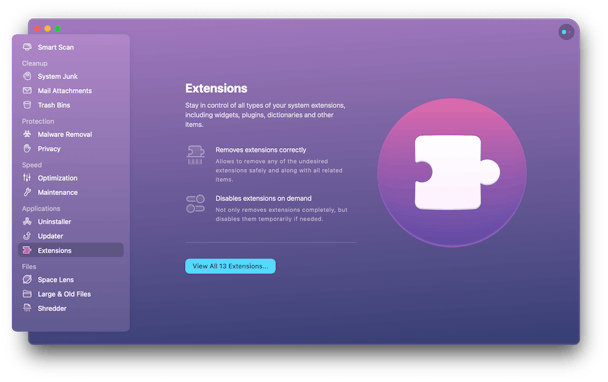 Extensions module of CleanMyMacX