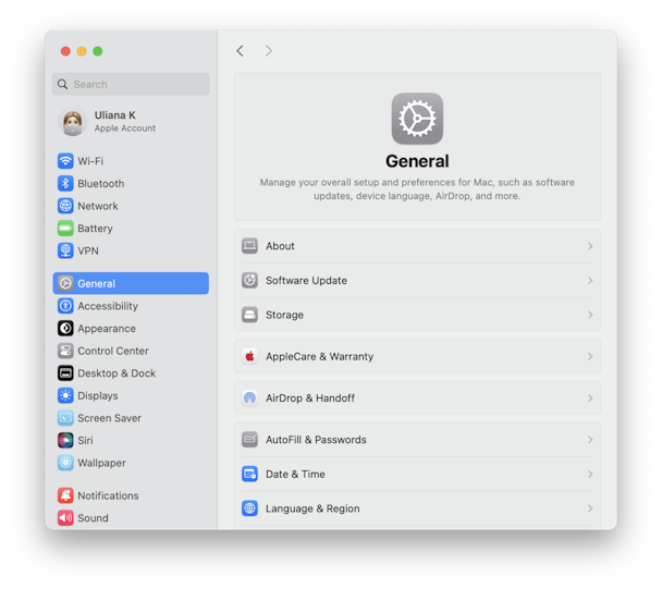 System Preferences - General information