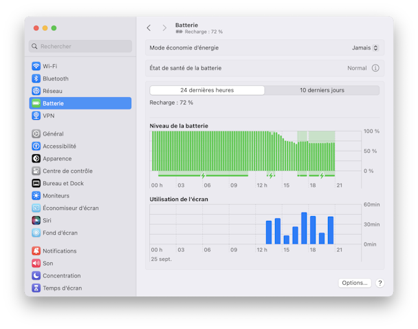 Reglages du systeme Batterie