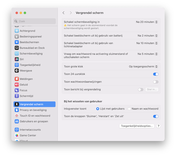 systeem Voorkeuren Vergrendel scherm