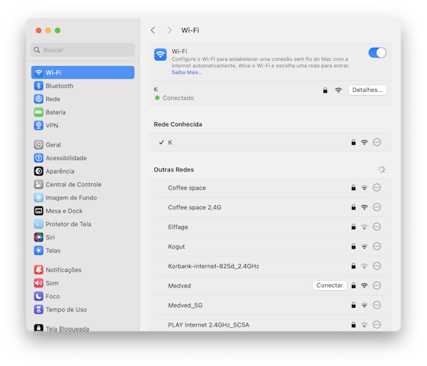 sistema Preferências Wi-fi