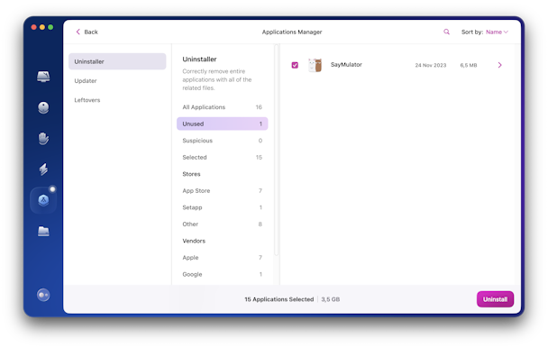 Unused Apps in Uninstaller module in CleanMyMac