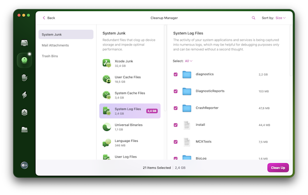 CleanMyMac - System Logs