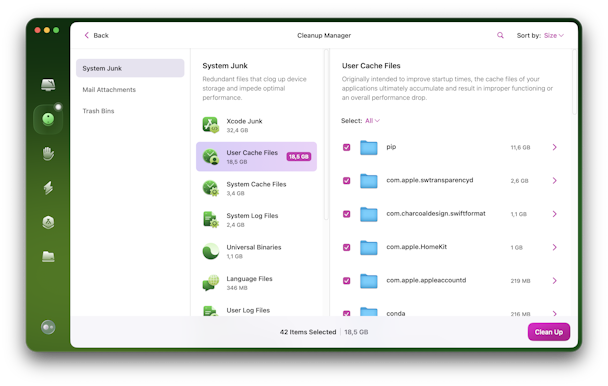 CleanMyMac - User cache files in System Junk module